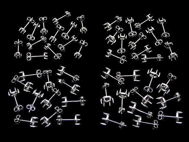 [Video] Silver925 6pcs Claw Earstuds Earring Frame & Catch for Cabochon [3mm][3.5mm][4mm][5mm][6mm] Rhodium Plated 1 pair (2 pieces)