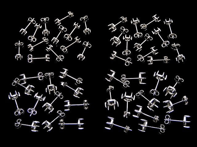 [Video]Silver925 6pcs Claw Earstuds Earrings Frame & Backing for Cabochon [3mm][3.5mm][4mm][5mm][6mm] Rhodium Plated 1pair (2 pieces)