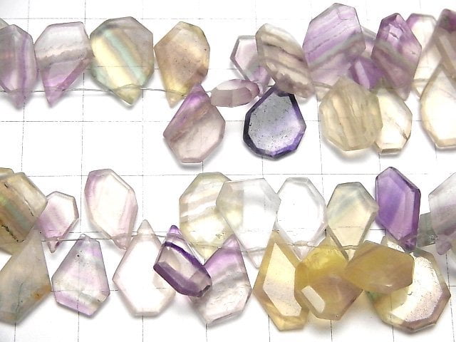 [Video] Multicolor Fluorite AA+ Rough Slice Faceted 1strand beads (aprx.4inch/9cm)