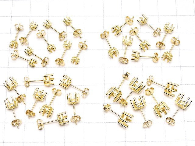 [Video]Silver925 6pcs Claw Earstuds Earrings Frame & Backing for Round Faceted [3mm][4mm][5mm][6mm] 18KGP 1pair (2 pieces)