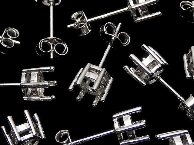 [Video] Silver925 6pcs Prong Earstuds Earring Frame & Catch for Round Faceted Earrings [3mm][4mm][5mm][6mm] Rhodium Plated 1 pair (2 pieces)