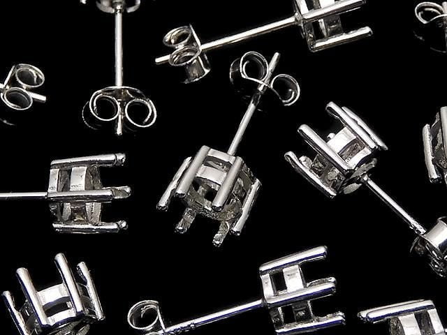 [Video] 6-Piece Silver925 Claw Earstuds, Earring Frame & Backing for Round Faceted [3mm][4mm][5mm][6mm] Rhodium Plated, 1 Pair (2 Pieces)
