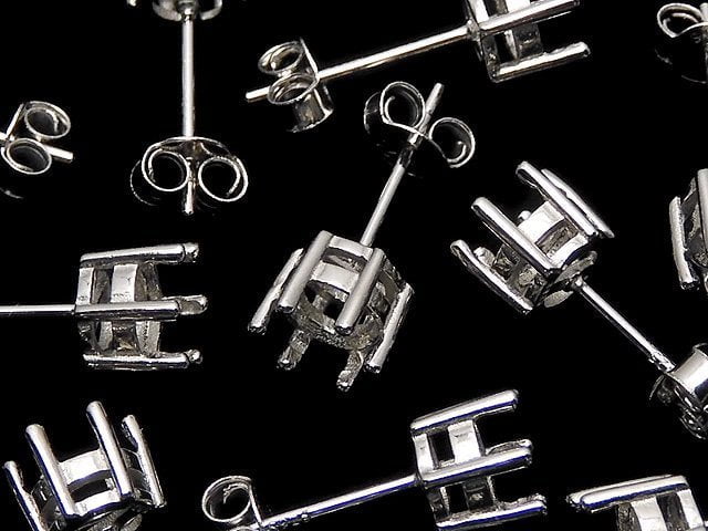 [Video]Silver925 6pcs Claw Earstuds Earrings Frame & Backing Round Faceted for [3mm][4mm][5mm][6mm] Rhodium Plated 1pair (2 pieces)