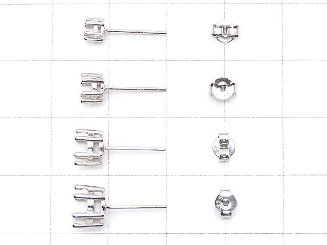 [Video]Silver925 6pcs Claw Earstuds Earrings Frame & Backing Round Faceted for [3mm][4mm][5mm][6mm] Rhodium Plated 1pair (2 pieces)