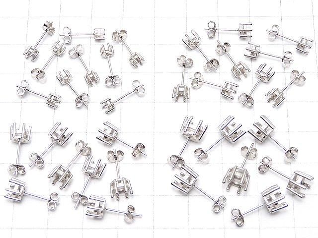 [Video] Silver925 6pcs Prong Earstuds Earring Frame & Catch for Round Faceted Earrings [3mm][4mm][5mm][6mm] Rhodium Plated 1 pair (2 pieces)