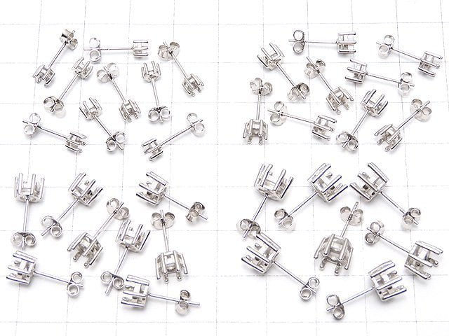 [Video] 6-Piece Silver925 Claw Earstuds, Earring Frame & Backing for Round Faceted [3mm][4mm][5mm][6mm] Rhodium Plated, 1 Pair (2 Pieces)