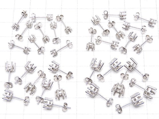 [Video]Silver925 6pcs Claw Earstuds Earrings Frame & Backing Round Faceted for [3mm][4mm][5mm][6mm] Rhodium Plated 1pair (2 pieces)