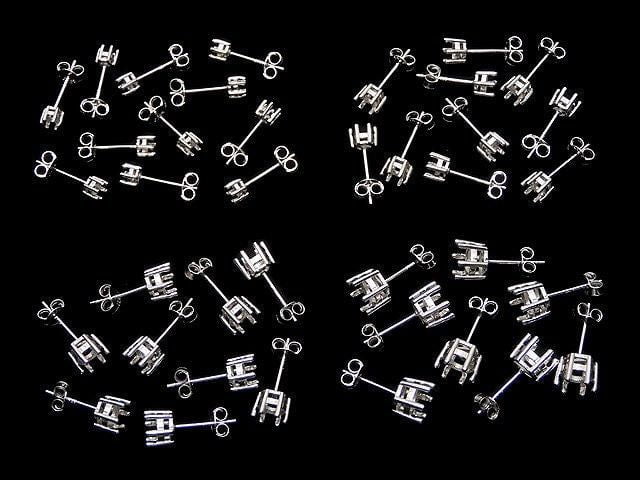 [Video] Silver925 6pcs Prong Earstuds Earring Frame & Catch for Round Faceted Earrings [3mm][4mm][5mm][6mm] Rhodium Plated 1 pair (2 pieces)