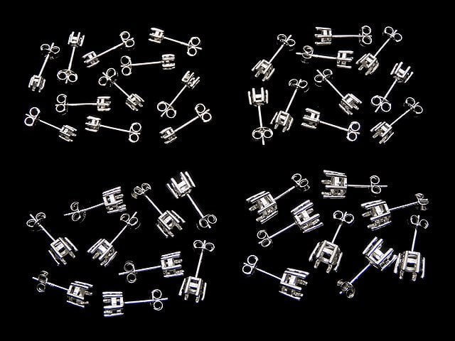 [Video]Silver925 6pcs Claw Earstuds Earrings Frame & Backing Round Faceted for [3mm][4mm][5mm][6mm] Rhodium Plated 1pair (2 pieces)