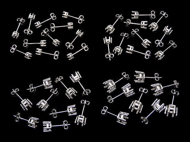 [Video] 6-Piece Silver925 Claw Earstuds, Earring Frame & Backing for Round Faceted [3mm][4mm][5mm][6mm] Rhodium Plated, 1 Pair (2 Pieces)