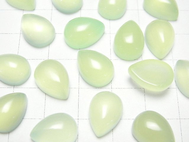 [Video] Apple Green Chalcedony AAA Pear shape Cabochon 14x10mm 2pcs