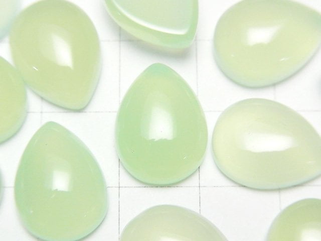 [Video] Apple Green Chalcedony AAA Pear shape Cabochon 16x12mm 1pc