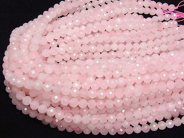 [Video]High Quality! Rose Quartz AA++ 64Faceted Round 8mm 1strand beads (aprx.15inch/37cm)