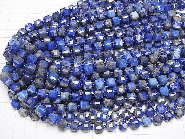 [Video]High Quality! Lapislazuli AA Cube Shape 8x8x8mm half or 1strand beads (aprx.15inch/37cm)