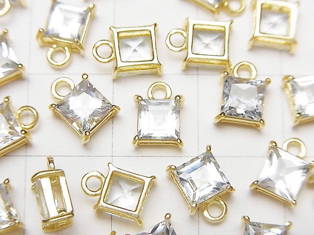 [Video]High Quality Aquamarine AAA Bezel Setting Square Faceted 6x6mm 18KGP 2pcs