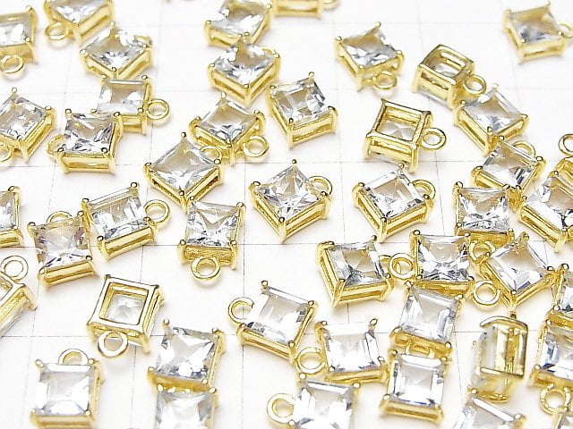 [Video]High Quality Aquamarine AAA Bezel Setting Square Faceted 6x6mm 18KGP 2pcs