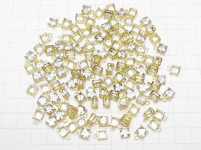 [Video]High Quality Aquamarine AAA Bezel Setting Square Faceted 6.5x6.5mm 18KGP 2pcs