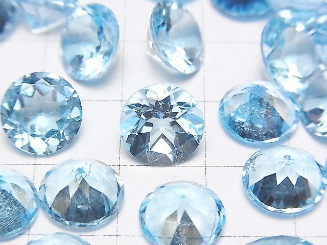 [Video]High Quality Sky Blue Topaz AAA Loose stone Round Faceted 10x10mm 2pcs