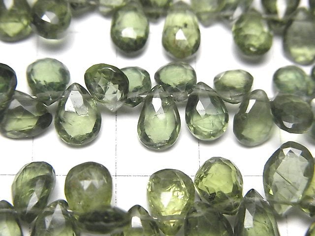 [Video]High Quality Green Apatite AA++ Pear shape Faceted Briolette half or 1strand beads (aprx.7inch/17cm)