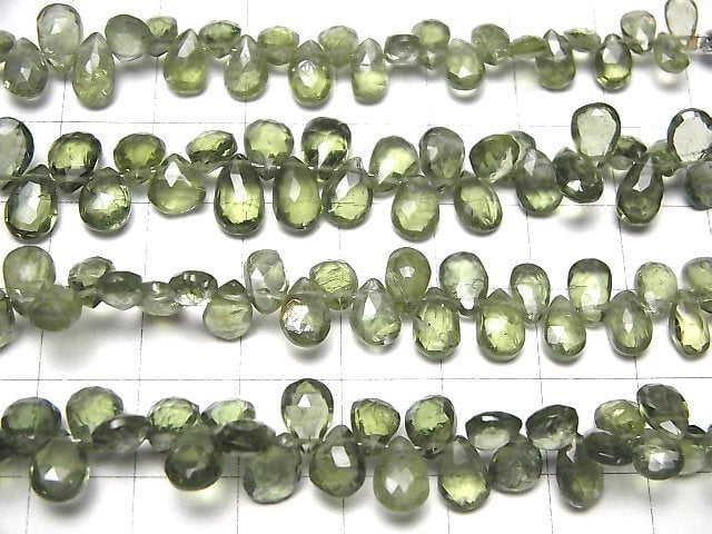 [Video]High Quality Green Apatite AA++ Pear shape Faceted Briolette half or 1strand beads (aprx.7inch/17cm)