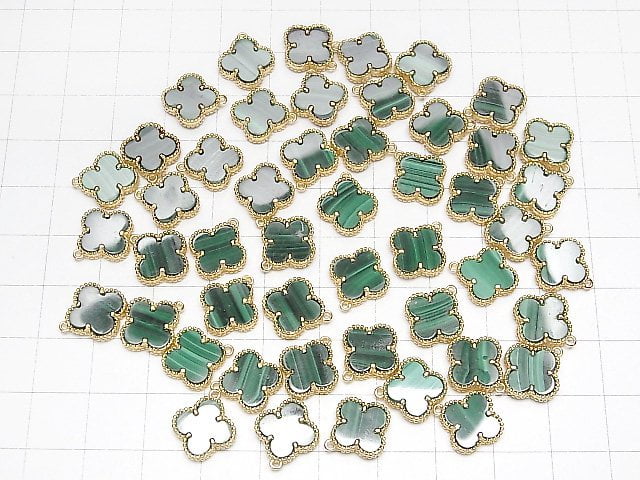 [Video]Malachite Flower Charm 11x11mm [One Side] 18KGP 1pc
