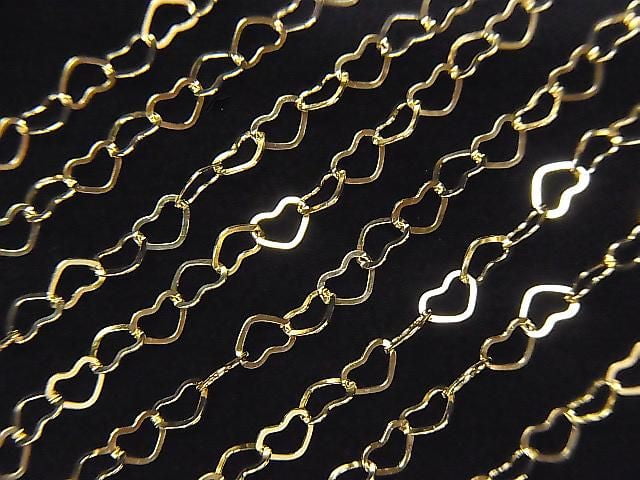 12KGF Flat Heart Cable Chain, 3.8x2.8mm, 10cm