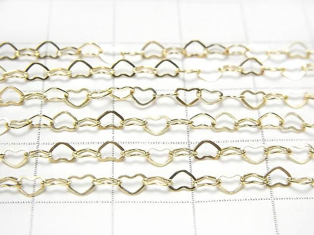 12KGF Flat Heart Cable Chain, 3.8x2.8mm, 10cm