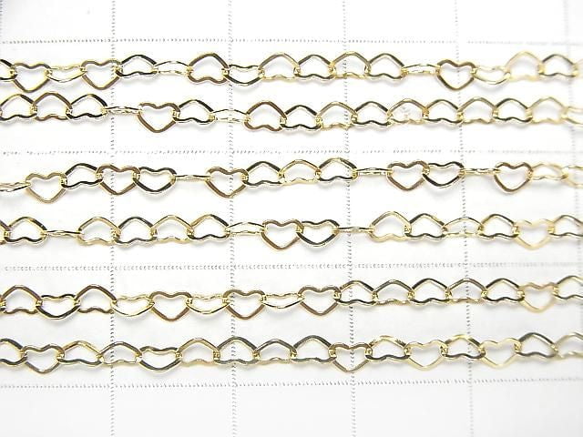 12KGF Flat Heart Cable Chain, 3.8x2.8mm, 10cm