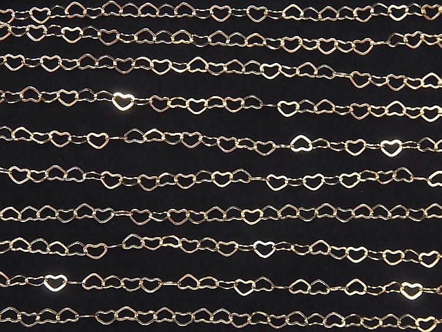 12KGF Flat Heart Cable Chain, 3.8x2.8mm, 10cm