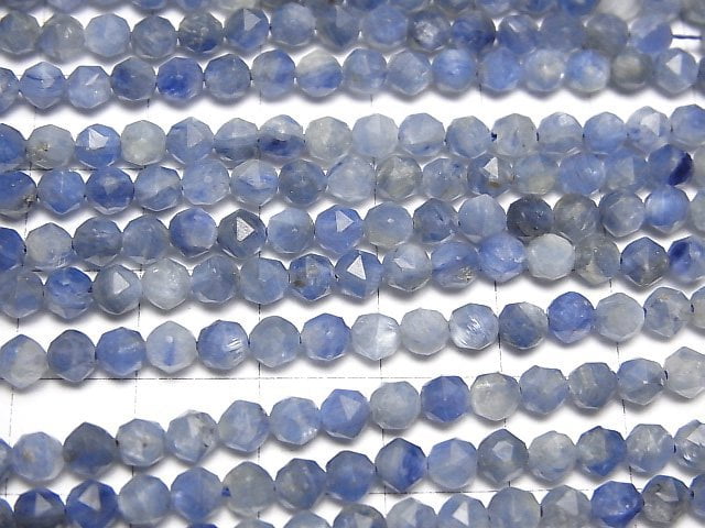 [Video]High Quality! Kyanite AA Star Faceted Round 4mm 1strand beads (aprx.15inch/37cm)