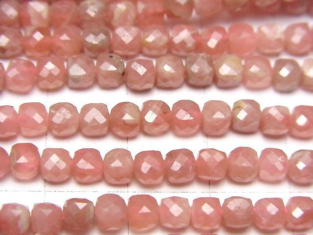 [Video]High Quality! Argentina Rhodochrosite AA+ Cube Shape 4x4x4mm half or 1strand beads (aprx.15inch/36cm)