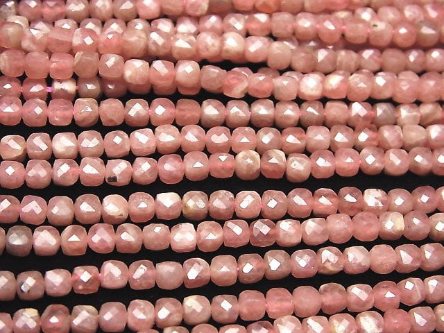 [Video]High Quality! Argentina Rhodochrosite AA+ Cube Shape 4x4x4mm half or 1strand beads (aprx.15inch/36cm)