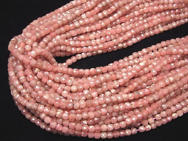 [Video]High Quality! Argentina Rhodochrosite AA+ Cube Shape 4x4x4mm half or 1strand beads (aprx.15inch/36cm)