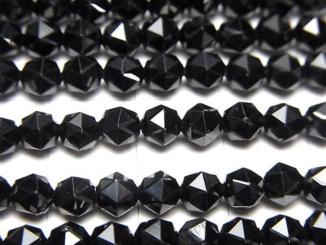 [Video]High Quality! Black Spinel AAA Star Faceted Round 5mm 1strand beads (aprx.15inch/37cm)