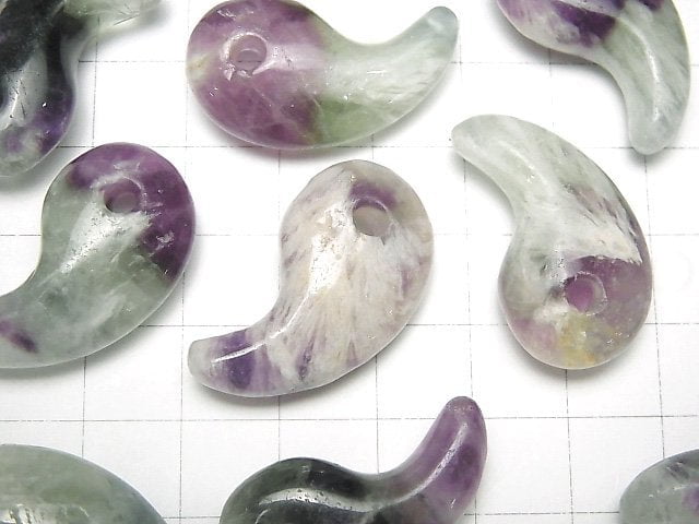 [Video] Angel Feather Fluorite Comma Shaped Bead 30x17mm 1pc