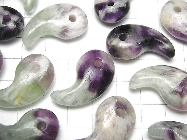 [Video] Angel Feather Fluorite Comma Shaped Bead 30x17mm 1pc