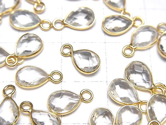 [Video]High Quality White Topaz AAA Bezel Setting Faceted Pear Shape 8x6mm 18KGP 4pcs