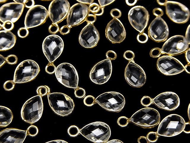 [Video]High Quality White Topaz AAA Bezel Setting Faceted Pear Shape 8x6mm 18KGP 4pcs