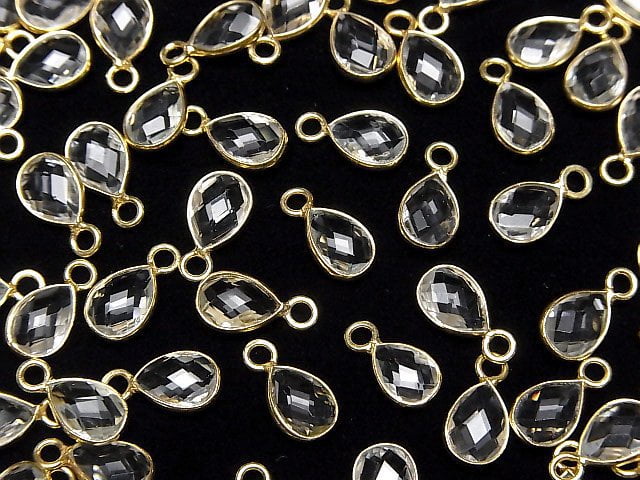 [Video]High Quality White Topaz AAA Bezel Setting Faceted Pear Shape 8x6mm 18KGP 4pcs