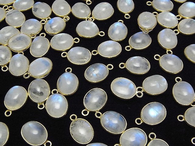 [Video]High Quality Rainbow Moonstone AAA- Bezel Setting Oval 12x10mm 18KGP 2pcs