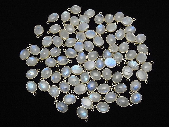 [Video]High Quality Rainbow Moonstone AAA- Bezel Setting Oval 12x10mm 18KGP 2pcs