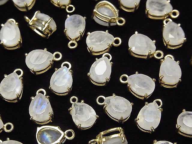 [Video]Rainbow Moonstone AA++ Bezel Setting Pear shape Faceted 8x6mm 18KGP 2pcs