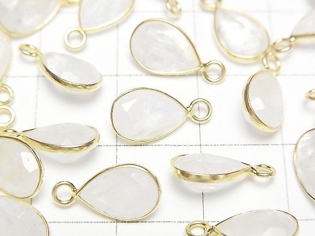 [Video]High Quality Rainbow Moonstone AA++ Bezel Setting Pear shape Faceted 10x7mm 18KGP 3pcs