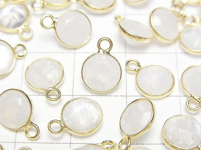 [Video]High Quality Rainbow Moonstone AA++ Bezel Setting Round Faceted 8x8mm 18KGP 3pcs