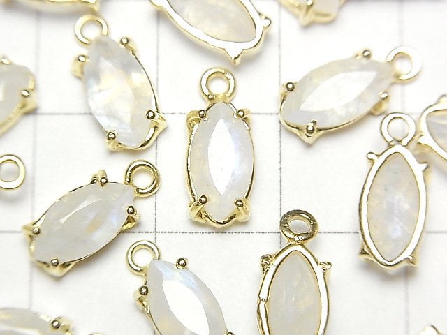 [Video]Rainbow Moonstone AAA- Bezel Setting Marquise Faceted 10x5mm 18KGP 2pcs