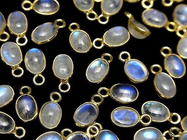 [Video] High Quality Rainbow Moonstone AAA- Bezel Setting Oval 8x6mm 18KGP 3pcs