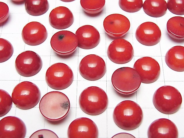 [Video]Red Coral (Dyed) Round Cabochon 10x10mm 3pcs