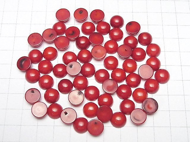 [Video]Red Coral (Dyed) Round Cabochon 10x10mm 3pcs