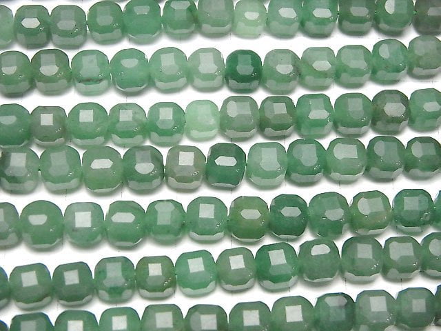 [Video]High Quality! Green Aventurine Cube Shape 7x7x7mm half or 1strand beads (aprx.15inch/37cm)