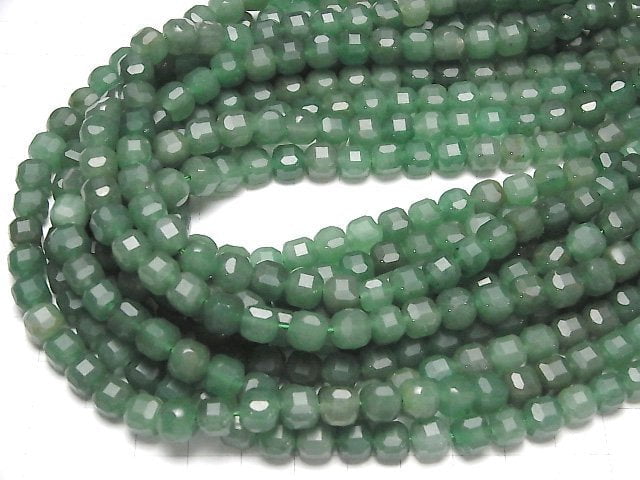 [Video]High Quality! Green Aventurine Cube Shape 7x7x7mm half or 1strand beads (aprx.15inch/37cm)